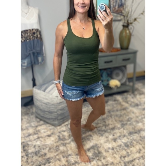 Ribbed Racerback Scoop Neck Boy Beater Sleeveless Tank Army Green 2921 - Picture 4 of 5